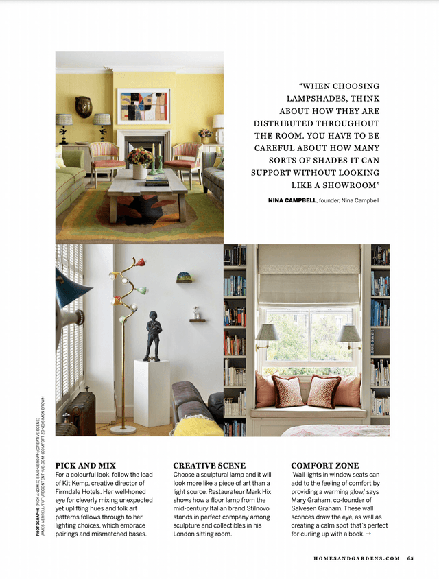 Homes Gardens UK 11 2021 P65 Chelsea Textiles Whitby chair firmdale hotels kit kemp